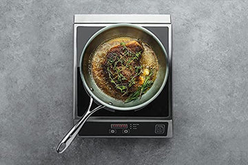 Stainless Steel Flat Fry Pan, Bonded Tri-Ply Bottom, 24 cm,Silver, Zero Coating, Health Safe