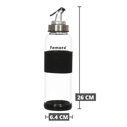 Borosilicate Glass Metallic Lid Oil Bottle Dispenser, 2 Pcs, 500 ML, Femora