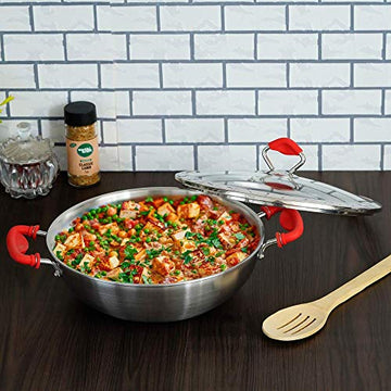 Frying Kadhai Pan 26x8.5cm with Glass Lid & Silicone -Zero Non-Stick Coating