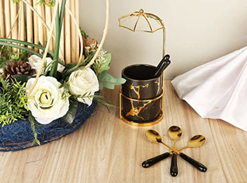 Black Golden, Gold Color Plated Stainless Steel Spoon Holder with 06 pcs