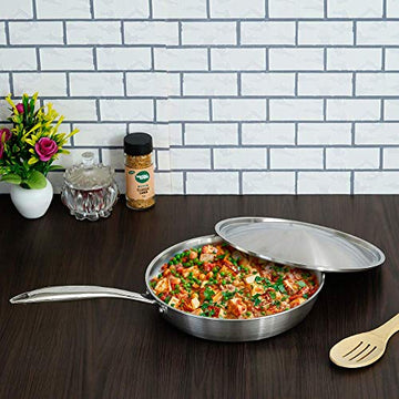 Tri-ply Frying Pan 24x5cm with Steel Lid Zero Non-Stick Coating