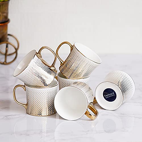 Premium Ceramic Gradient Gold Line Coffee & Tea Cup Set of 6, 150 ML, Femora
