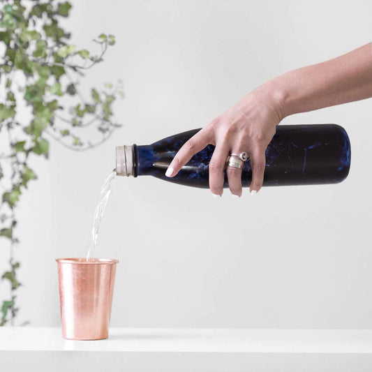 Glass Water Bottle, 750 ML, Marble Blue, Femora