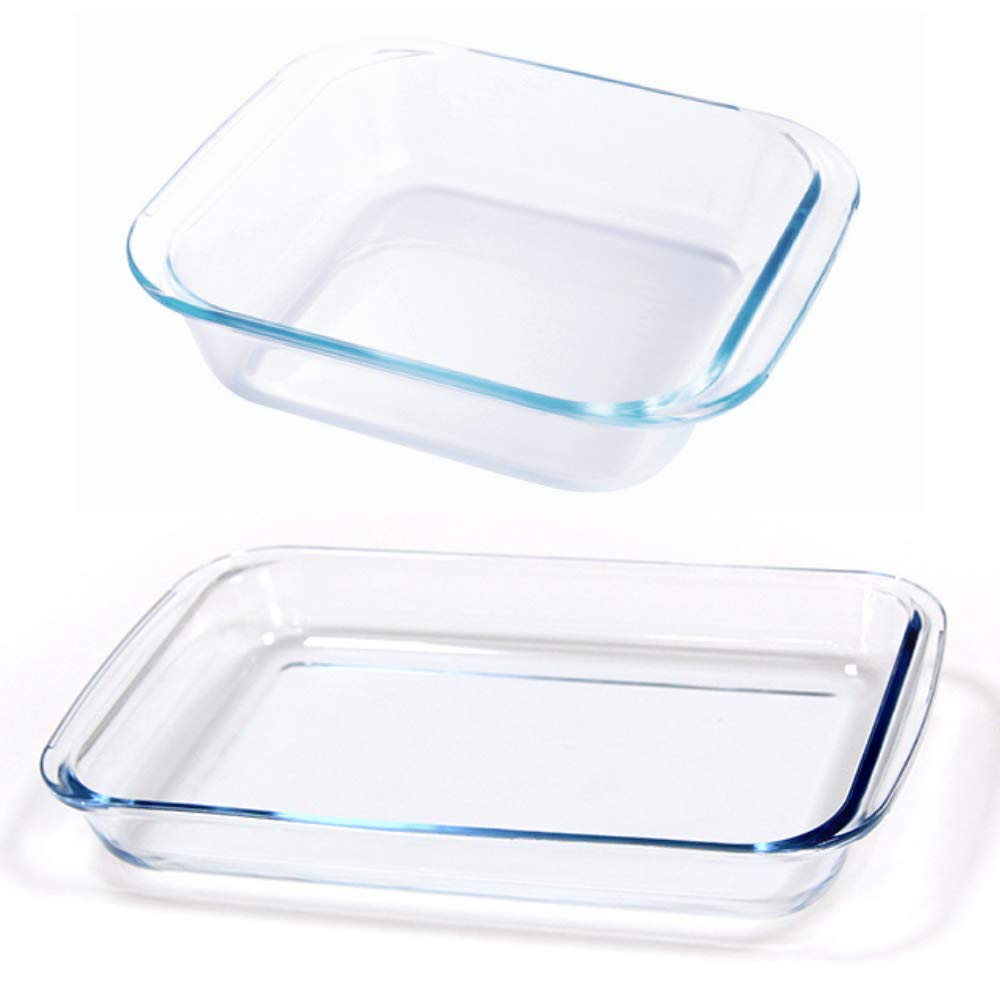 Borosilicate Glass Baking Dish, Rectangle and Square Microwave Safe Container, 1600 ML, 1700 ML, Pack of 2, Femora