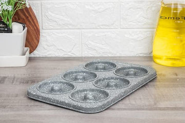 Carbon Steel Stone Ware Non-Stick Coated Donut Tray, 6 Slots, 1 Pcs, Femora