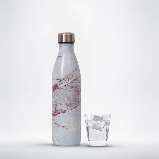 Glass Glacier White Fridge Water Bottle with Steel Cap - 1 Liter, Set of 2