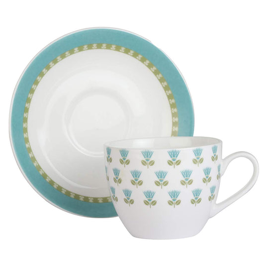 Ceramic Rich Orchid Tea Cup Set with Saucer, 200 ML, 6 Cups, 6 Saucers, Femora