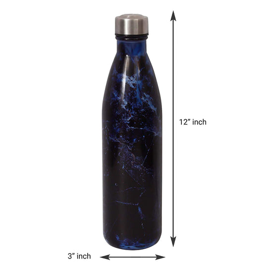 Glass Deep Sea Blue  Water Bottle with Steel Cap - 1 L, Set of 2
