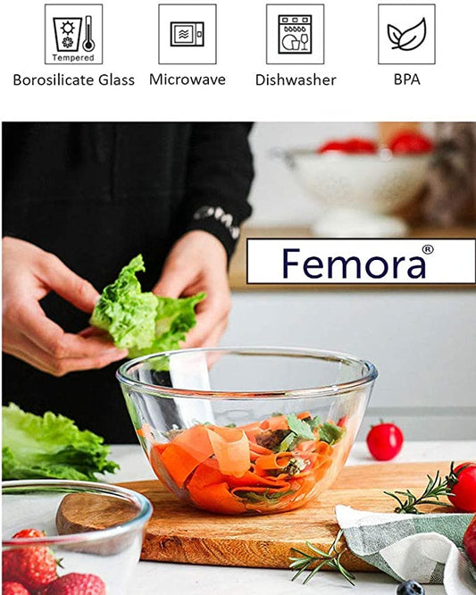 Borosilicate Glass Microwave Safe Mixing Bowl, 1 Pc, 2 Pcs, Femora