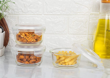 Borosilicate Glass Microwave Safe Mini Container, Set of 3, Femora