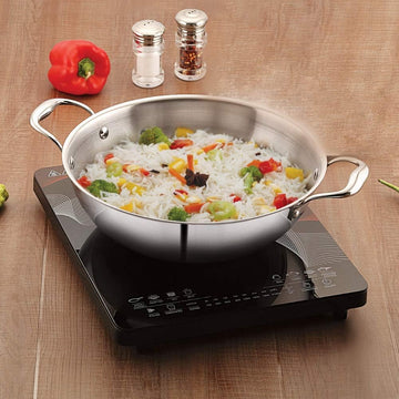 Tri-ply Deep Frying Kadhai Pan 22x7.5cm - Zero Non-Stick Coating