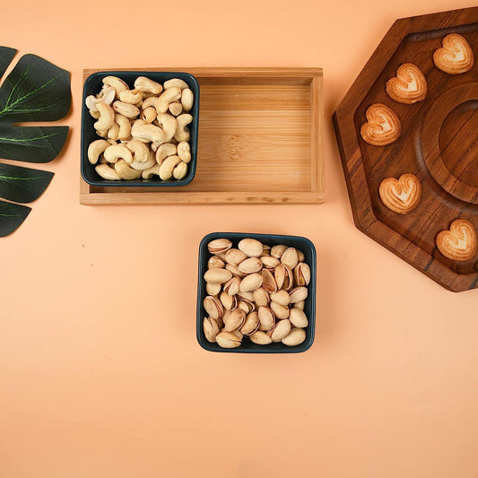 Green Glossy Ceramic Bowls and Serving Tray (Set of 2)