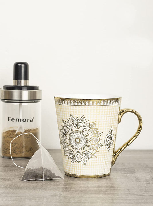 Attractive Combo Gift Pack with Fine Bone China Golden Satire Coffee Mug Milk Mug, 330 ML, Pack of 2
