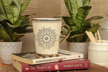 Ceramic Golden Satire Coffee Mug , 330 ML, Set Of 2 Femora