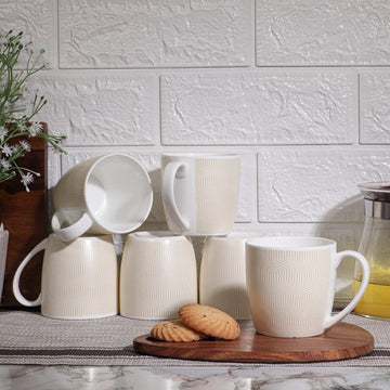 Cream Coffee & Tea Cup Set of 6, 160 ML, Femora