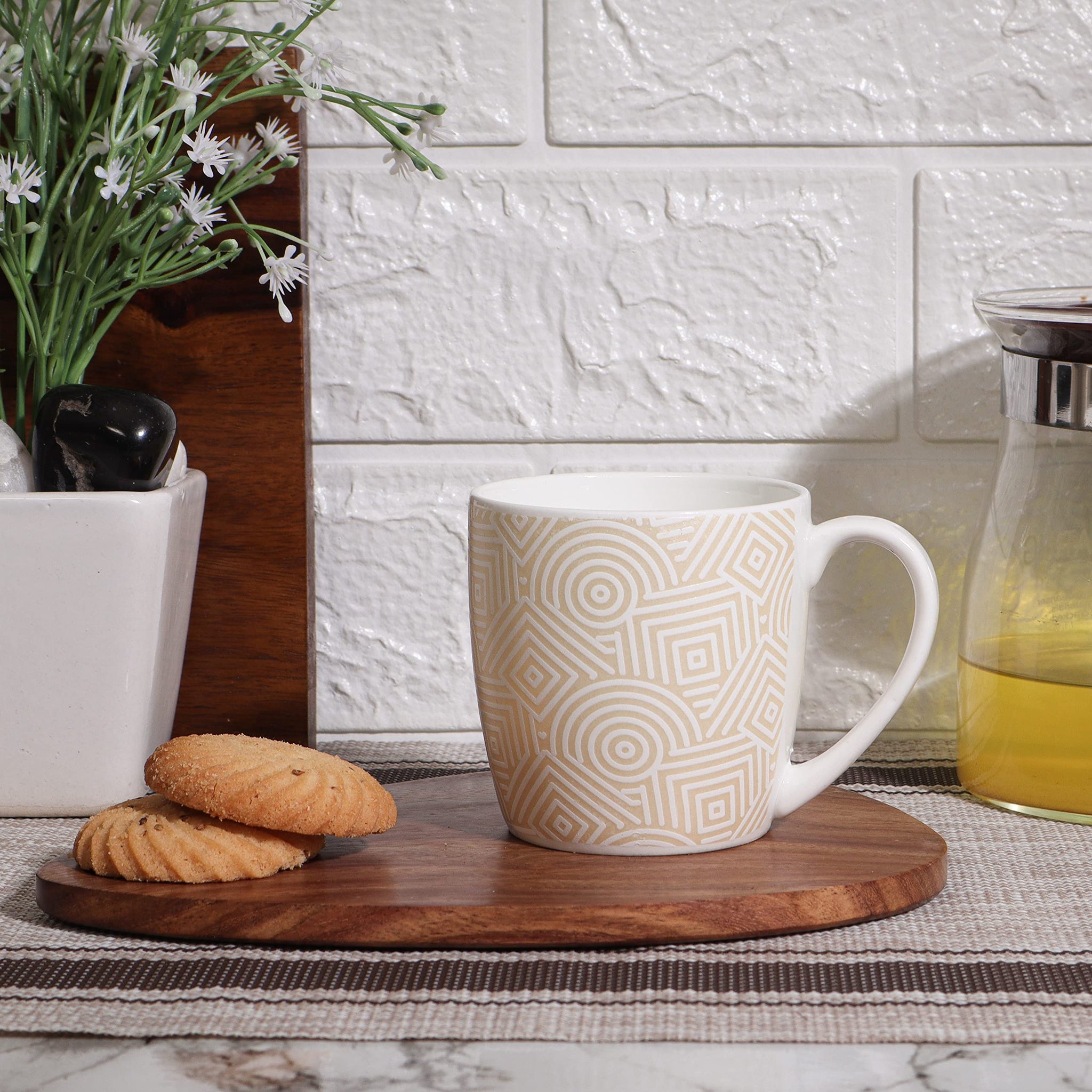 Cream Orange Ceramic Coffee & Tea Cup Set of 6, 160 ML, Femora
