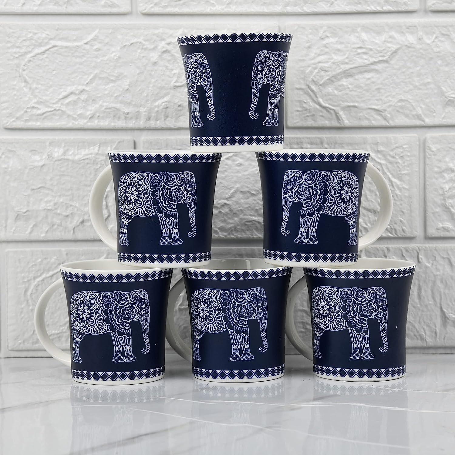 Bone China Blue Lavish Elephant Design Tea Mugs, Ceramic Tea Cups, Cof