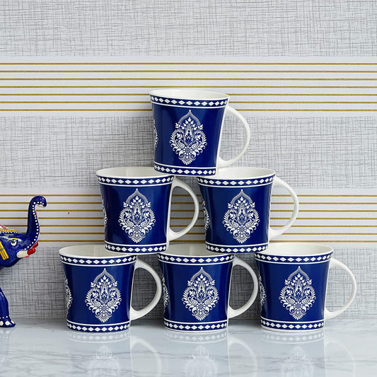 Block Print Ceramic Coffee & Tea Cup Set of 6, 160 ML, Femora