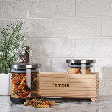 Borosilicate Glass Jar 500 ML- 2 pcs with Wooden Tray