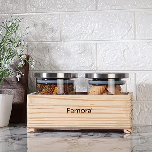 Borosilicate Glass Jar 500 ML- 2 pcs with Wooden Tray
