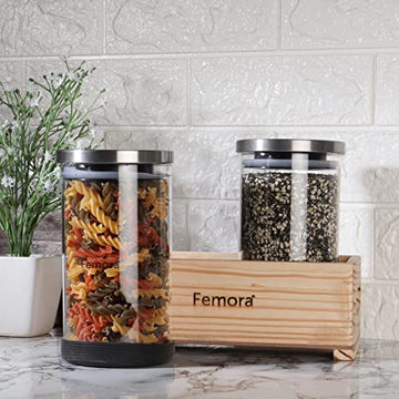 Borosilicate Glass Jar 900 ML , 2 pcs with Wooden Tray