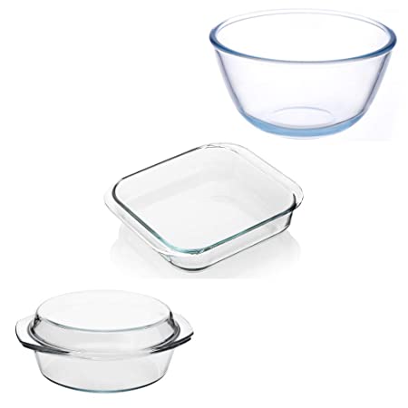 Mixing Bowl - Square Dish and Casserole, (Bowl-1050ML, Dish-900ML, Casserole-700ML)- Set of 3