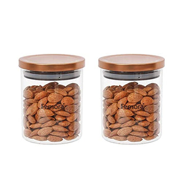 Borosilicate Glass Kitchen Storage Jar with Air Tight Steel Lid, 2 Pcs, 600 Ml, Femora
