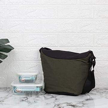 Borosilicate Glass Lunch Box Green Black Canvas Bag Femora, 300 ML, 620 ML, 2 Pcs