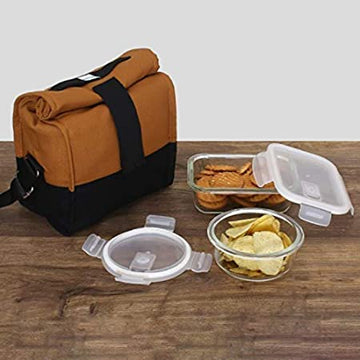 Borosilicate Glass Lunch Box Camel Black Canvas Bag Femora, 380 ML, 620 ML, 2 Pcs