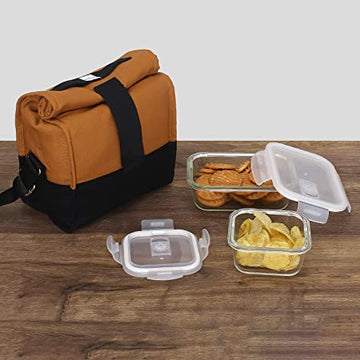 Borosilicate Glass Container Camel Black Lunch Box , Rectangle - 620 ML , Square - 300ML, Set of 2