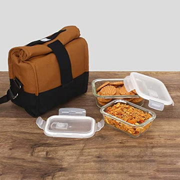 Borosilicate Glass Lunch Box Camel Black Canvas Bag Femora, 400 ML, 2 Pcs