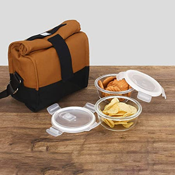 Borosilicate Glass Lunch Box Camel Black Canvas Bag Femora, 380 ML, 2 Pcs