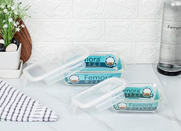 Borosilicate Glass Microwave Safe Rectangle Food Storage Container with Air Vent Lid, 400ml, Set of 2