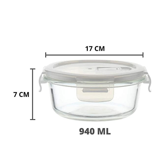 Borosilicate Glass Round Container with Air Vent Lid, 940 ML