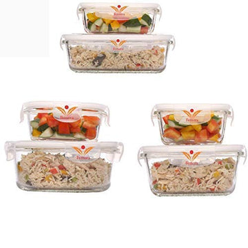 Borosilicate Glass Square, Round, Rectangular Container Set Of 6, Femora