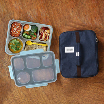 Stainless Steel Lunch Box Thali Set With Bag, Femora, 1 Pcs