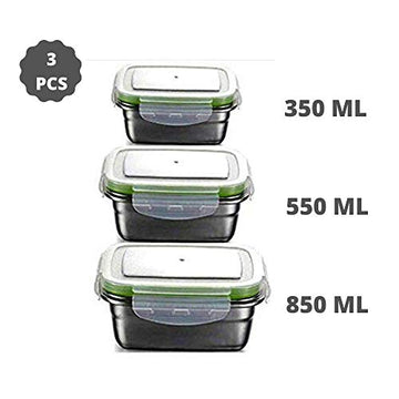 Lunch Box, Rectangle Container- 350ml, 550ml, 850ml Set of 3