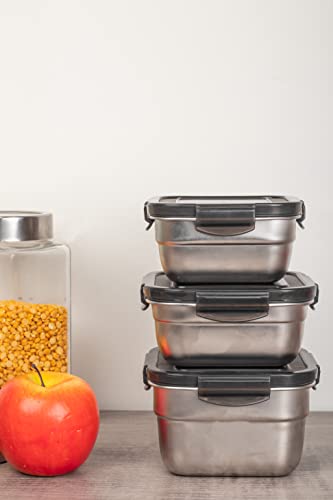 Lunch Box, Stainless Steel Square Container Set of 3 , 350ML 550 ML 850 ML