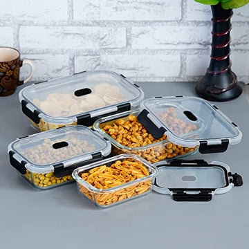 Borosilicate Rectangle Microwave Oven Safe Glass Container with Dectahable & Break Free Lid , Black Color, 400,620,1000 ,1520ML