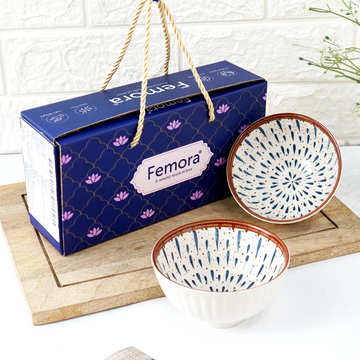 Femora Porcelain Bowl Set of 2 - Modern Splatter Pattern, Microwave & Dishwasher Safe, Lead-Free | Versatile Dinner & Serving Bowls, Ideal for Gifting