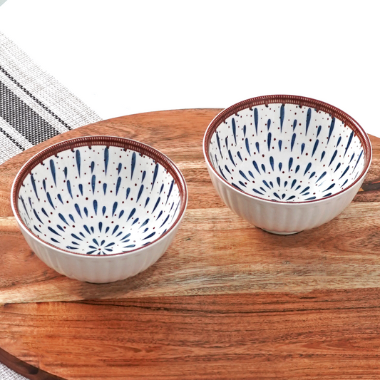 Femora Porcelain Bowl Set of 2 - Modern Splatter Pattern, Microwave & Dishwasher Safe, Lead-Free | Versatile Dinner & Serving Bowls, Ideal for Gifting