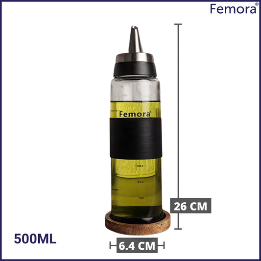 Borosilicate Glass Oil Bottle Dispenser with Stainless Steel, 1 Pc, 500 ML, Femora