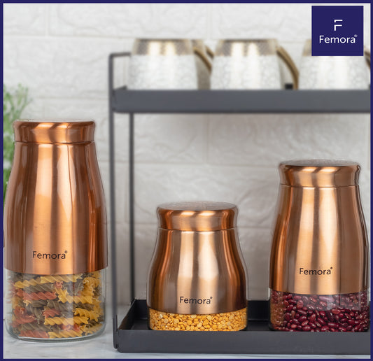 Kitchen Storage Jars Copper Finish With See Through Bottom Jar Lid Femora