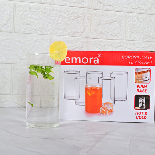 Femora Borosilicate Glass Set of 6 pcs Transparent Drinking Glass, Tumblers for Water, Cold Drinks, Juice Glass, Microwave & Dishwasher Safe | for Daily use & Gifting Capacity- 350ml (BPA Free)