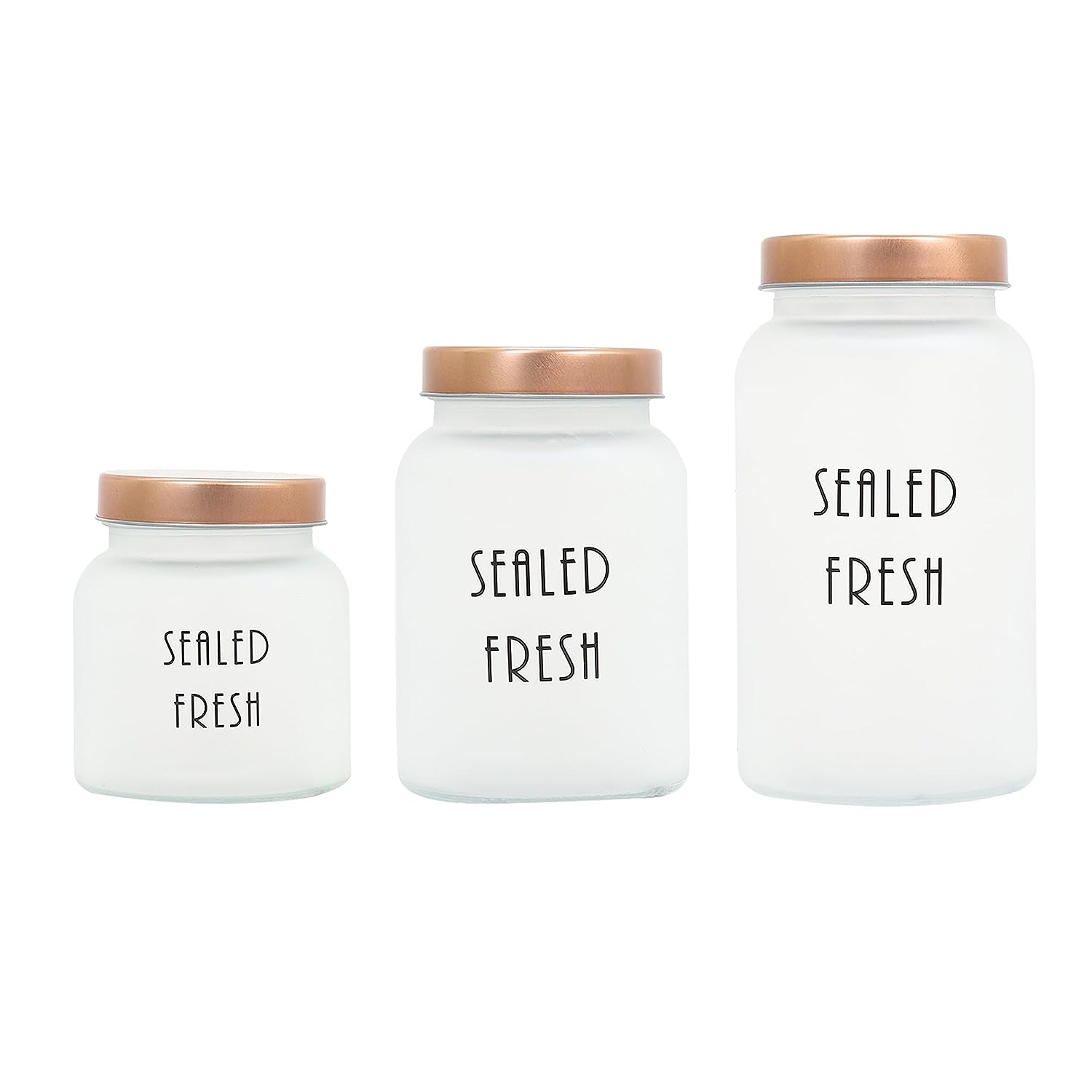 Frosted Glass Jar for Kitchen Storage Gold Lid, 700, 1000, 1500 ml,3 Pcs Set, Free Replacement of Lids