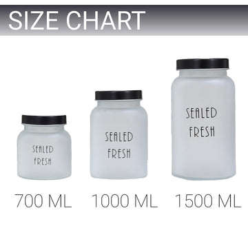 Frosted Glass Jar for Kitchen Storage Black Lid, 700, 1000, 1500 ml,3 Pcs Set, Free Replacement of Lids