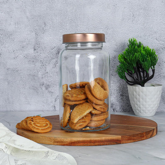 Clear Glass Jar for Kitchen Storage Gold Lid, 1500 ml, Set Of 2 Free Replacement of Lids