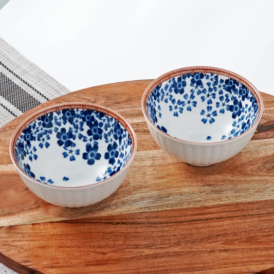 Femora Porcelain Bowl Set of 2 - Whimsical Scattered Floral Pattern, Microwave & Dishwasher Safe, Lead-Free | Versatile Dinner & Serving Bowls, Ideal for Gifting