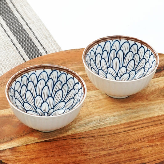 Femora Porcelain Bowl Set of 2 - Vibrant Blooming Flower Pattern, Microwave & Dishwasher Safe, Lead-Free | Versatile Dinner & Serving Bowls, Ideal for Gifting