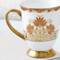 Royal Lotus Ceramic Mug Side View - Gold Rim and Gold Handle Detail - BPA Free